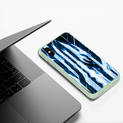 Чехол iPhone XS Max матовый Синие неоновые полосы на чёрном фоне, цвет: 3D-салатовый — фото 2