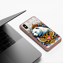 Чехол iPhone XS Max матовый Белый медведь с короной, цвет: 3D-коричневый — фото 2