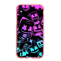 Чехол iPhone XS Max матовый Marshmello neon pattern, цвет: 3D-баблгам