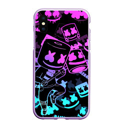 Чехол iPhone XS Max матовый Marshmello neon pattern, цвет: 3D-сиреневый