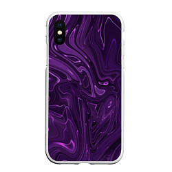 Чехол iPhone XS Max матовый Абстакция на темно фиолетовом, цвет: 3D-белый