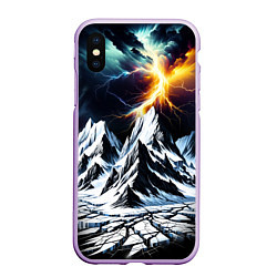 Чехол iPhone XS Max матовый Молнии и горы, цвет: 3D-сиреневый