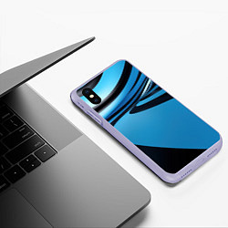 Чехол iPhone XS Max матовый Черная и синяя абстракция в виде волн, цвет: 3D-светло-сиреневый — фото 2