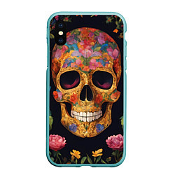 Чехол iPhone XS Max матовый Bright colors and skull, цвет: 3D-мятный