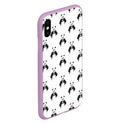 Чехол iPhone XS Max матовый Panda love - pattern, цвет: 3D-сиреневый — фото 2