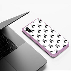 Чехол iPhone XS Max матовый Panda love - pattern, цвет: 3D-сиреневый — фото 2