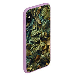 Чехол iPhone XS Max матовый Реалистичный камуфляж из листьев, цвет: 3D-сиреневый — фото 2