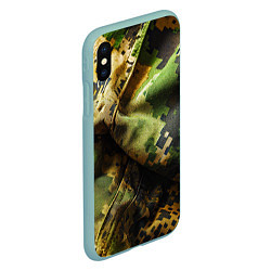 Чехол iPhone XS Max матовый Реалистичный камуфляж на ткани, цвет: 3D-мятный — фото 2