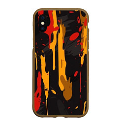 Чехол iPhone XS Max матовый Красные желтые оранжевые пятна краски абстракция, цвет: 3D-коричневый