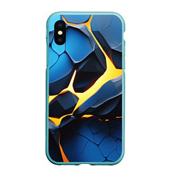 Чехол iPhone XS Max матовый Желтая лава на синих плитах, цвет: 3D-мятный