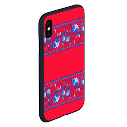 Чехол iPhone XS Max матовый Голубая гжель на красном фоне, цвет: 3D-черный — фото 2