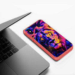 Чехол iPhone XS Max матовый Неоновый лев в джунглях, цвет: 3D-красный — фото 2