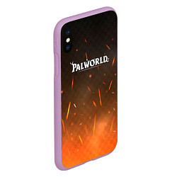 Чехол iPhone XS Max матовый Palworld лого на фоне огня, цвет: 3D-сиреневый — фото 2