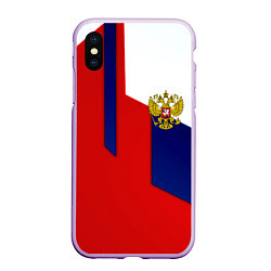 Чехол iPhone XS Max матовый Спортивная текстура герб России, цвет: 3D-сиреневый