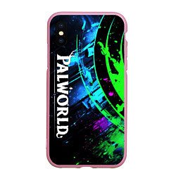 Чехол iPhone XS Max матовый Palworld логотип абстракт на темно-зеленом фоне, цвет: 3D-розовый