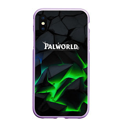 Чехол iPhone XS Max матовый Palworld объемные зеленые камни, цвет: 3D-сиреневый