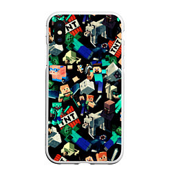 Чехол iPhone XS Max матовый Майнкрафт персонажи, цвет: 3D-белый