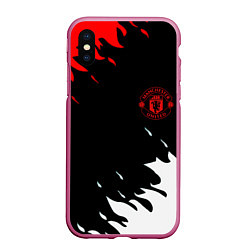 Чехол iPhone XS Max матовый Manchester United flame fc, цвет: 3D-малиновый