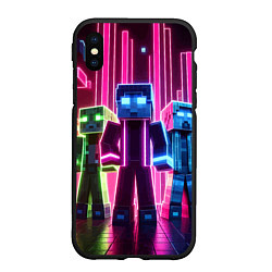 Чехол iPhone XS Max матовый Minecraft characters - neon glow, цвет: 3D-черный