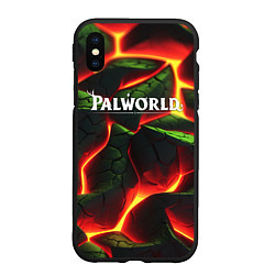 Чехол iPhone XS Max матовый Palworld логотип на зеленой абстракции фон, цвет: 3D-черный