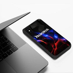 Чехол iPhone XS Max матовый Palworld логотип на черном и фиолетовом абстракте, цвет: 3D-черный — фото 2