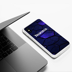 Чехол iPhone XS Max матовый Palworld логотип темные синие разломы плит, цвет: 3D-белый — фото 2