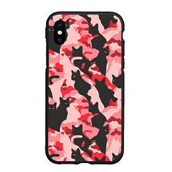 Чехол iPhone XS Max матовый Розовый камуфляж из котов, цвет: 3D-черный