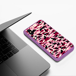Чехол iPhone XS Max матовый Камуфляжные розовые котики, цвет: 3D-фиолетовый — фото 2