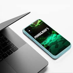 Чехол iPhone XS Max матовый Minecraft logo зеленый яркий мир, цвет: 3D-мятный — фото 2