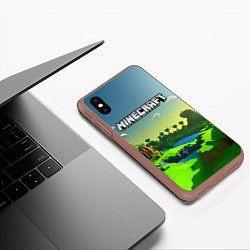 Чехол iPhone XS Max матовый Minecraft logo зеленый летний мир, цвет: 3D-коричневый — фото 2