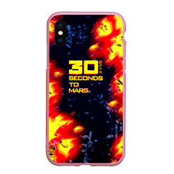 Чехол iPhone XS Max матовый Thirty Seconds to Mars огненное лого, цвет: 3D-розовый