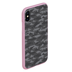 Чехол iPhone XS Max матовый Тёмный камуфляж из рыб, цвет: 3D-розовый — фото 2