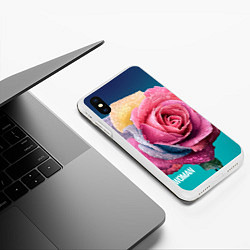 Чехол iPhone XS Max матовый Роза на голубом - woman, цвет: 3D-белый — фото 2