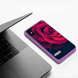 Чехол iPhone XS Max матовый Красная роза на чёрном - woman, цвет: 3D-фиолетовый — фото 2