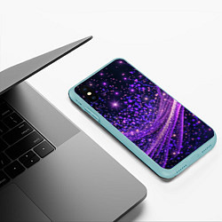 Чехол iPhone XS Max матовый Фиолетовые сверкающие абстрактные волны, цвет: 3D-мятный — фото 2