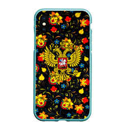 Чехол iPhone XS Max матовый Герб РФ хохлома, цвет: 3D-мятный
