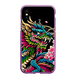 Чехол iPhone XS Max матовый Irezumi - Japanese dragon ai art, цвет: 3D-фиолетовый