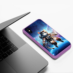 Чехол iPhone XS Max матовый Кот космонавт в космосе, цвет: 3D-фиолетовый — фото 2