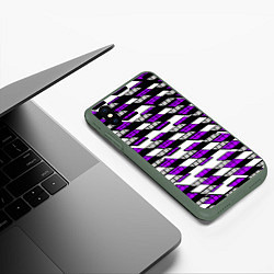 Чехол iPhone XS Max матовый Фиолетовые треугольники и квадраты на белом фоне, цвет: 3D-темно-зеленый — фото 2