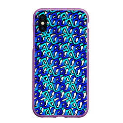 Чехол iPhone XS Max матовый Синий узор и чёрная обводка, цвет: 3D-фиолетовый