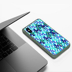 Чехол iPhone XS Max матовый Синий узор и бело-чёрная обводка, цвет: 3D-темно-зеленый — фото 2