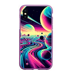 Чехол iPhone XS Max матовый Неоновый космос - нейросеть, цвет: 3D-фиолетовый