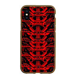 Чехол iPhone XS Max матовый Красная техно-броня на чёрном фоне, цвет: 3D-коричневый