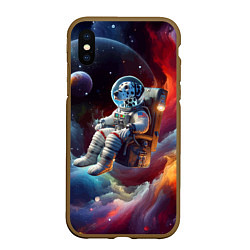 Чехол iPhone XS Max матовый Космонавт далматинец в неоновой галактике, цвет: 3D-коричневый