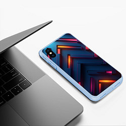 Чехол iPhone XS Max матовый Неоновый узор стальные раскалённые пластины, цвет: 3D-голубой — фото 2