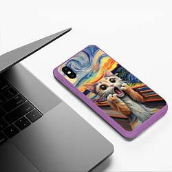 Чехол iPhone XS Max матовый Кот крик вязаный арт, цвет: 3D-фиолетовый — фото 2