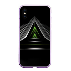 Чехол iPhone XS Max матовый Black green abstract nvidia style, цвет: 3D-сиреневый