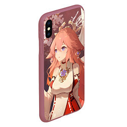 Чехол iPhone XS Max матовый Genshin Impact Яэ Miko smile kitsune, цвет: 3D-малиновый — фото 2