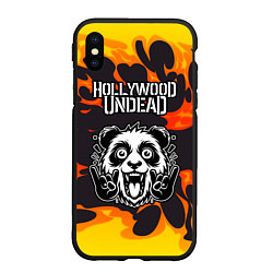 Чехол iPhone XS Max матовый Hollywood Undead рок панда и огонь, цвет: 3D-черный