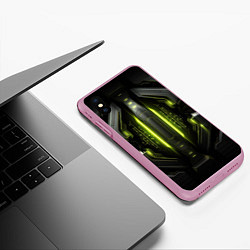 Чехол iPhone XS Max матовый Яркая зеленая неоновая киберброня, цвет: 3D-розовый — фото 2